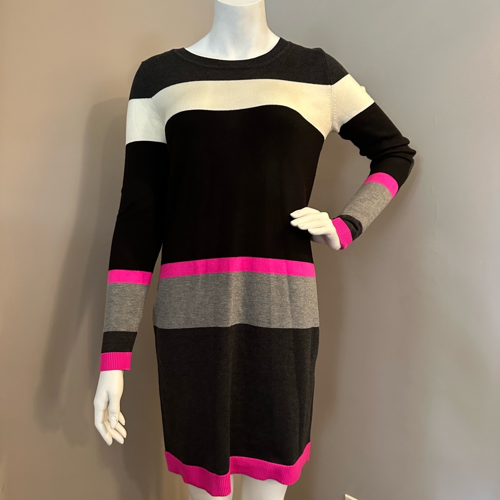 Vince Camuto Black, Gray, and Pink Long Sleeve Dress